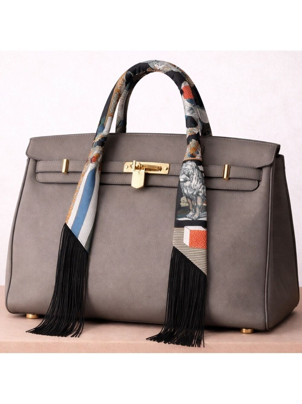 BLACK LION & STRIPE FAUX LEATHER TASSELED SKINNY SCARF BAG HANDLE WRAP NECK TIE